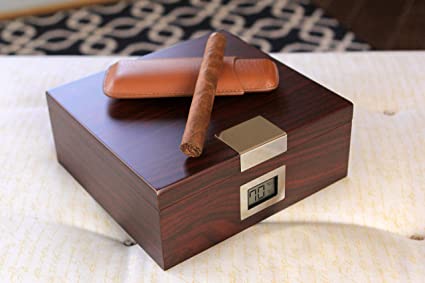 Humidores de cigarros de cedro con higrómetro, caja de cigarros hecha a  mano con humidificador, caja de humidor superior de vidrio con accesorios  para